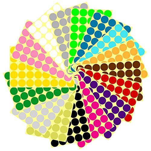 1280PCS 1 Inch Round Dot Stickers Color Coding Labels, 16 Colors