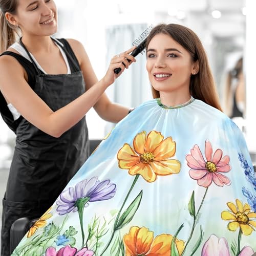 Capa impermeable profesional para corte de cabello Expansive Wildflower Fields con cierre de broche ajustable para peluquería miniatura 7