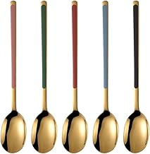 Colher de chá 5 pçs colher de café de aço inoxidável, colher de mexer de café talheres de cabo longo sobremesa colheres de sorvete colher de chá utensílios de cozinha utensílios de cozinha colheres