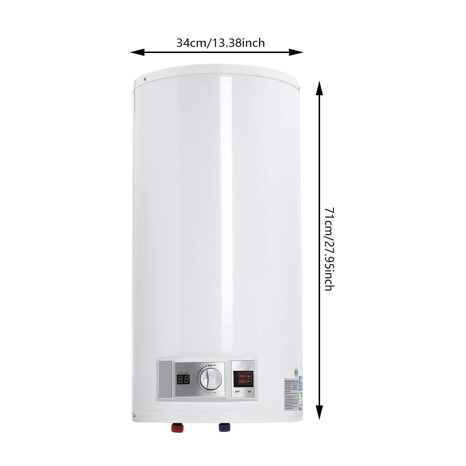 Podgrzewacz przepływowy 80 l, elektryczny podgrzewacz wody, 2000 W, biały, bojler ciepłej wody, wymiary 70 x 34 cm