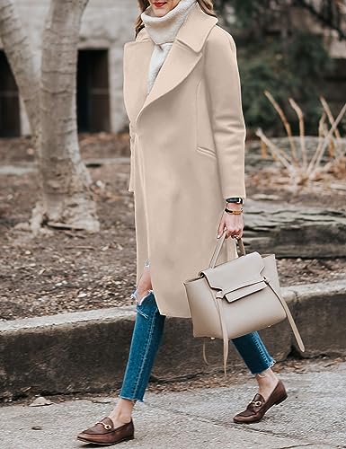 BZB Women's Trench Coat Long Wool Blend Pea Coat Winter Casual Overcoat Notched Lapel Collar Belted Long Jacket Outerwear3