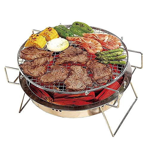 Okrągły grill na węgiel drzewny z przenośną torbą, składany przenośny piec ze stali nierdzewnej, do gotowania na świeżym powietrzu, na kemping, wędrówki, piknik