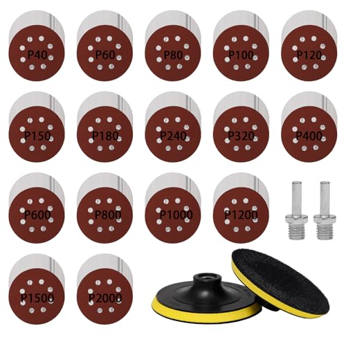 Pilikoll 160 Stück 5 Inch Schleifscheiben Pads mit 2 M14 Schleiftellers, 2 Schaftmit Schleifscheiben-Set 8 Loch Schleifscheiben Pad für Polieren Metall Holz Auto Felgen Scheinwerfer,40 to 2000