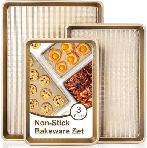 Baking Sheet Pan Set of 3 | Nonstick Cookie Sheets for Baking Supplies | No Rust & No Toxic Carbon Steel Half Sheet Pan+Jelly Roll Pan+Quarter Sheet Pan Set | Heavy Duty Baking Tray for Oven - Thumbnail 5