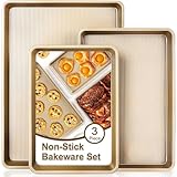 FLAREFX Baking Sheet Pan Set of 3 | Nonstick Cookie Sheets for Baking Supplies | No Rust & No Toxic Carbon Steel Half Sheet Pan+Jelly Roll Pan+Quarter Sheet Pan Set | Heavy Duty Baking Tray for Oven