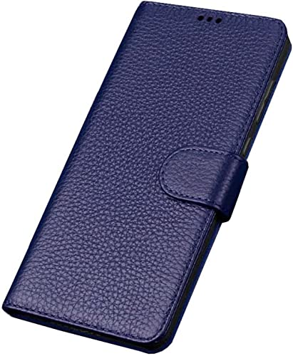 Housse portefeuille iPhone SE 2022 en cuir litchi bleu haute finition