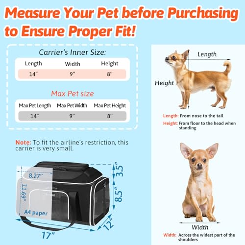 Petskd Top-Expandable Small Pet Carrier with Wheels (17" L x 12" W x 8.5" H), JetBlue/Allegiant/Spirit Airlines Approved, Rolling Pet Carrier for Small Dogs & Cats (Black) - Image 4