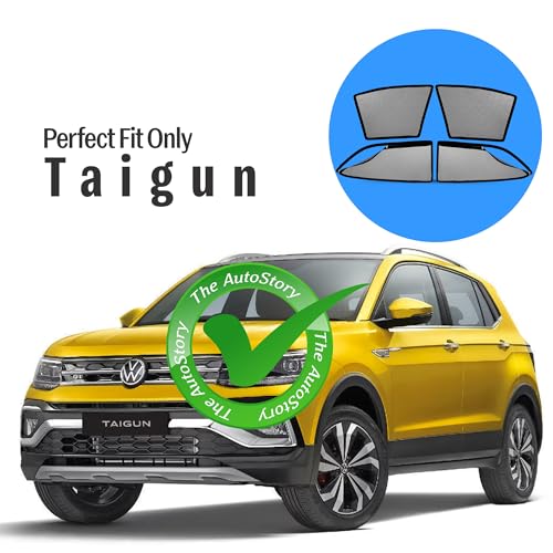 Image of AutoStory Magnetic Car Sunshade for Taigun | Front Half Cut for Mirror Visibility + Rear Full Coverage with Zipper | Heavy Heat & UV Protection | Privacy Side Window Curtains Shades