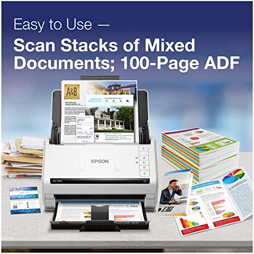 Image of Epson DS-770 II Color Duplex Document Scanner for PC as Well as Mac with 100-page Auto Doc Feeder (ADF), Twain and ISIS Drivers