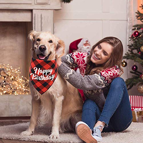Asocea ASO-US-DHBB 2 Pack Dog Happy Birthday Bandana Cotton Triangle Dog Bandanas Reversible Pet Triangle Kerchief Dog Scarf Classical Plaid Printing Dog Birthday Party Supplies thumb #4