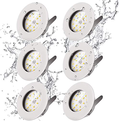 Ojos de Buey LED IP44, Wowatt 6W Foco Empotrable LED Techo Extraplano 2800K Equivalente a Halogeno 50W Luz de Techo Estancos Blanco Cálido 2800k 540lm foco techo Empotrable Blanco AC 220V Redondo