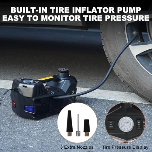 Image of Electric Car Jack Kit 5 Ton 12V Floor Jack with Impact Wrench and Tire Inflator Pump Portable Hydraulic Car Jack for SUV Sedans Tire Change with LED Light, Lifting Height 6 to 17.7 Inch (Black)