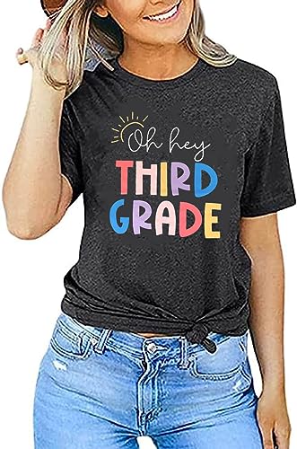 Oh Hey Third Grade Teacher Shirt Women's Summer Casual Teacher Life Short Sleeve Tee