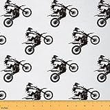 Erosebridal Dirt Bike Fabric by The Yard, Motocross Rider Upholstery Fabric for Kids Boys Adult Men, Motorbike Extreme Sport Theme Motorcycle Decorative Waterproof Fabric, 1 Yard, Black White