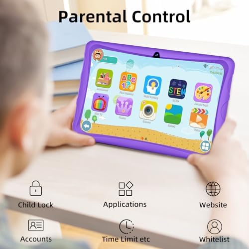 Tablet Android, tableta de 10 pulgadas para niños con funda, 6 (2+4) + 64 GB de ROM de 512 GB expandir, procesador Android 13 de cuatro núcleos, pantalla IPS de 1280 x 800, GPS, WiFi, cámara dual,