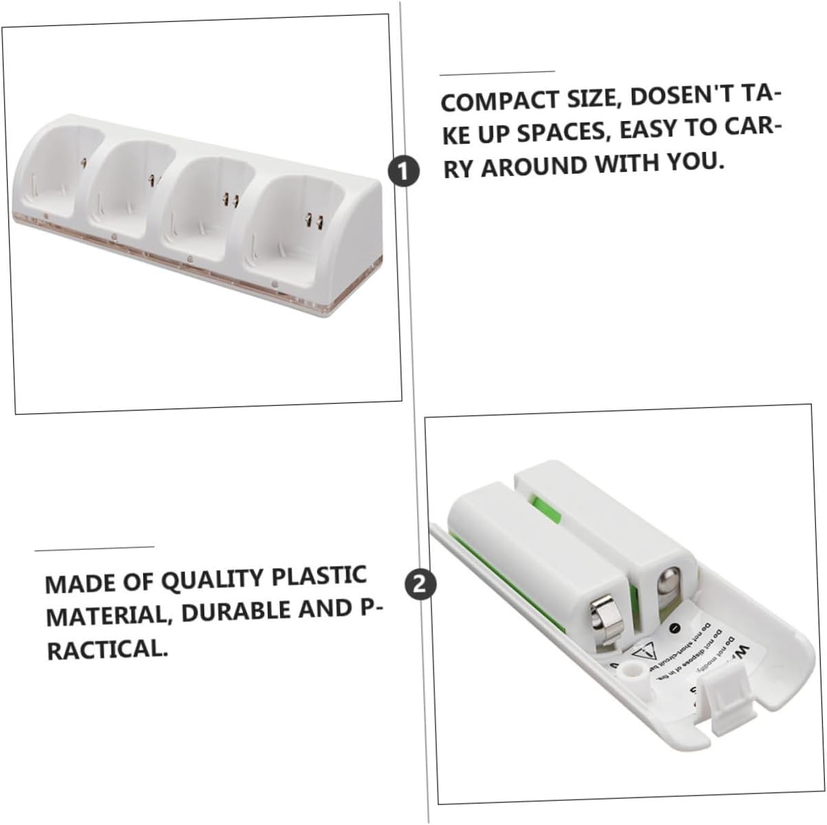 USB 4-Slot Battery Charger with Adapter for Rechargeable Aa Batteries Smart Charging Station White Suitable for Household and Travel Use