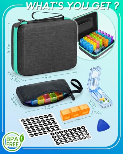 Image of Monthly Pill Organizer 3 Times a Day, with Portable Hard Shell, Pill Cutter, 31-Day Box, Plastic Opening Pick, Monthly & Weekly Stickers, Convenient Medication Management