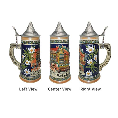 Essence Of Europe Gifts E.h.g 0.7 Liter | Oktoberfesthaus Oktoberfest Stein Ceramic Tankard Munich Germany Stein And Edelweiss Flowers With Lid Oktoberfest Items And Octoberfest Beer Mug Jarra Stein #TOP3