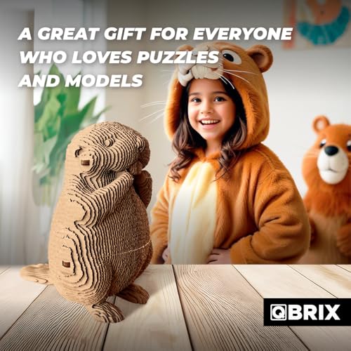 Image of QBRIX Beaver 3D Puzzles for Adults, 3D Puzzles for Adults, 3D Model Kit for Teens, DIY Crafts for Home Decor, Original Gift for Boys&Girls 14+, Cardboard Model Building Kit