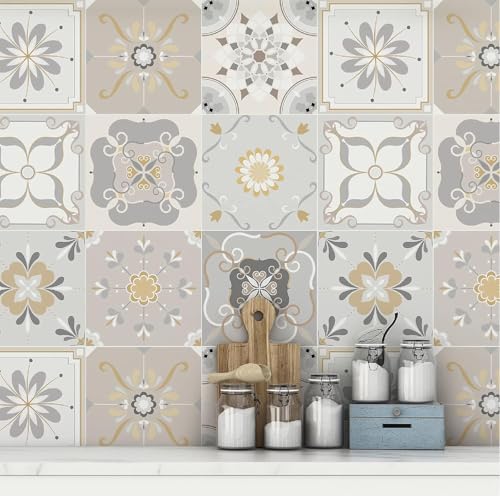 Image of Moroccan Tile Stickers | Waterproof Self Adhesive Peel & Stick Tile Decals for Kitchen Backsplash, Bathroom Wall, Floor, Furniture & Glass (4x4 Inch, Design 73)
