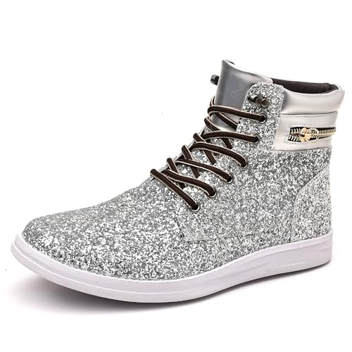 Trsorini Glitter Mens Shoes High Top Fashion Sparkly Sneakers Shiny Bling Sequin for Male