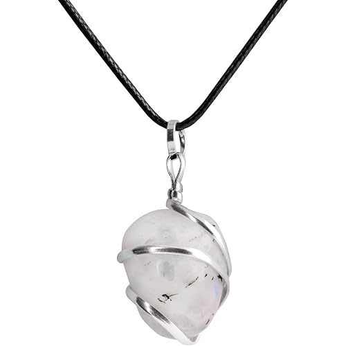 PYOR Rainbow Moonstone Crystal Necklace For Women & Men Chakra Stone Pendant Handmade Spiritual Jewelry Natural Gemstone Necklaces Gemstone Matching Pendants Good Luck Jewelry Tumbled Stones Pendants