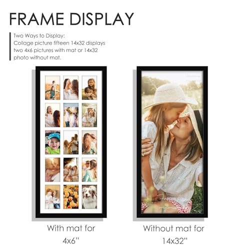 Image of DUENPY 14x32 Picture Frame 4x6 Collage Picture Frame Displays Fifteen 4x6 inch Photos Collage Wall Decor Wall Hanging Black