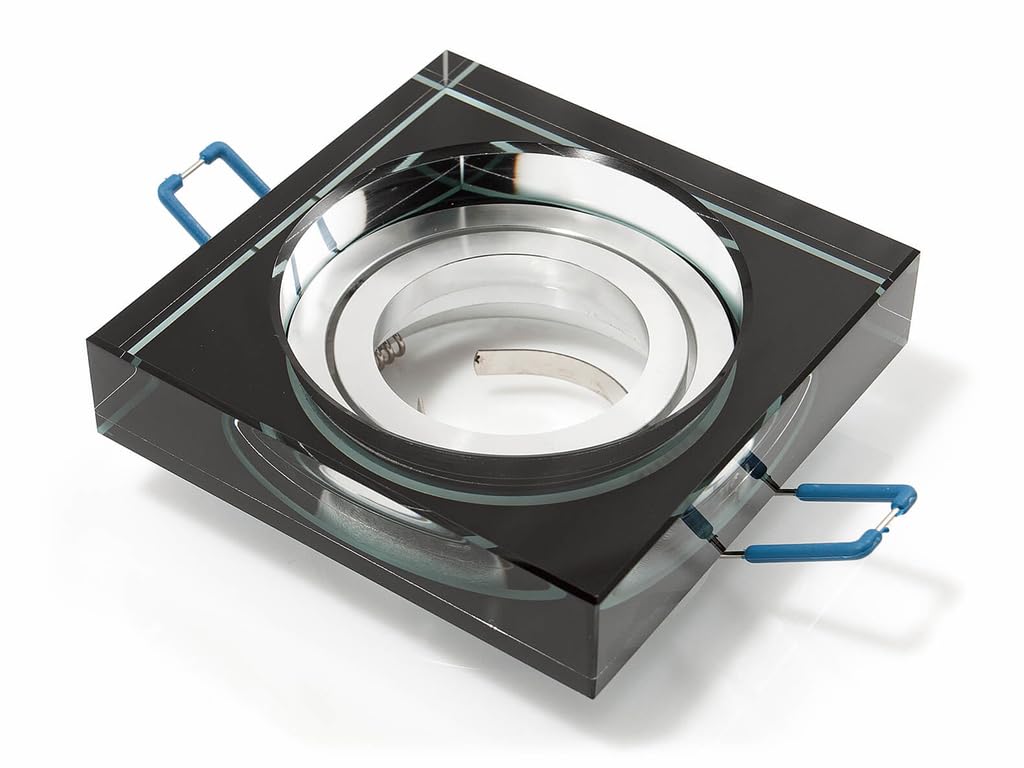 Einbaustrahler Einbauleuchte Oh Tami Set - 230 V~50 Hz - 5x LED Glaseinbauleuchte 11x11x 4 cm + 5x GU10 Fassung 3x3x3 cm - Quadratisch - Beweglich - Schwarz