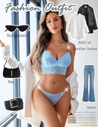 Image of Avidlove Lingerie Set for Women Lace Bra and Panty Set Two Piece Sheer Bralette