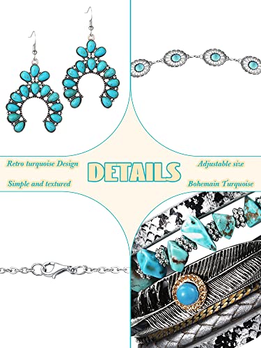 Nosiny 4 Pcs Bohemian Jewelry Turquoise Set for Women Western Turquoise Set Waist Belt Vintage Drop Earring and Necklace Boho Wrap Bracelet4