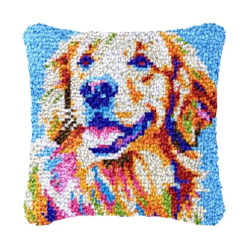 Image of bositigo Dog Latch Hook Pillow Kit for Adults & Kids, DIY Pre-Printed Canvas Craft, 17x64 Inch Decorative Cover for Sofa Cushions, Bedroom Decor (Dog Pattern 48)