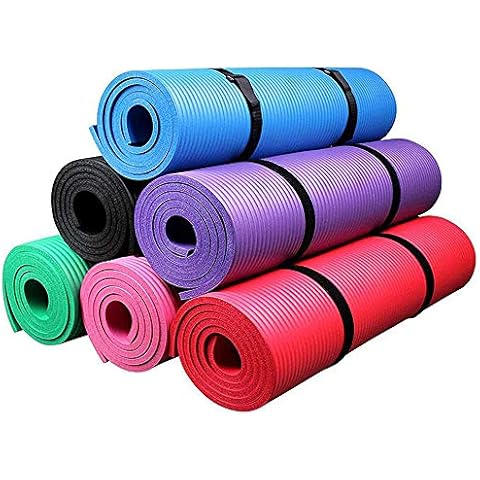 Yoga Mat - Yoga Exercise Floor Mat Large Padded Extra Thick 15mm Non-Slip Pilates Workout Exercise Mat With Carry Straps (Blue) Cover