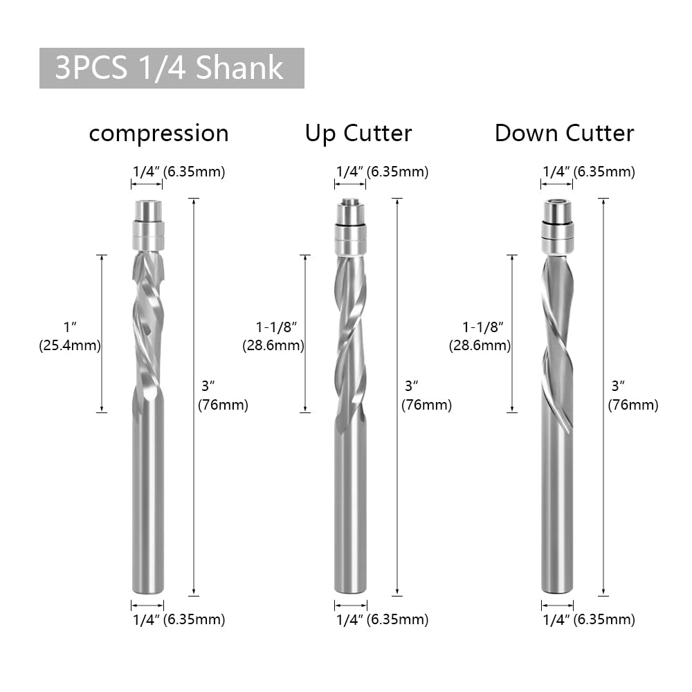 3 uds 6mm 6,35mm vástago rodamiento de carburo sólido guiado dos flautas fresadoras de carpintería(6.35mm Shank 3Pcs)