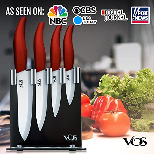 Vos Ceramic Knife Set, Ceramic Knives Set For Kitchen, Ceramic Kitchen Knives With Holder, Ceramic Paring Knife 3", 4", 5", 6" Inch Red #TOP7
