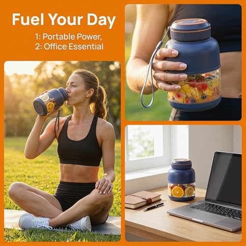 Image of Portable Wireless Juicer Cup, 1300ml USB Rechargeable Personal Blender with 38 Stainless Steel Blades, Cordless Portable Blender for Smoothies, Protein Shakes, Fruit Juice, Travel