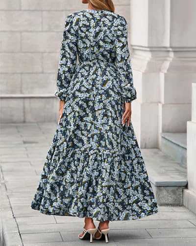 BTFBM Women Boho Maxi Dress Fall Fashion 2025 Floral Long Sleeve V Neck Button Pockets Flowy Vacation Wedding Dresses3