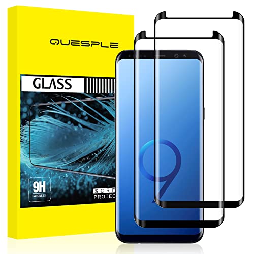 QUESPLE [2 Pièces] Verre Trempé pour Samsung Galaxy S9, Haute Qualité 3D Incurvé Couverture Complète, Dureté 9H, Sans Bulles, Film Protection écran Compatible avec Samsung S9