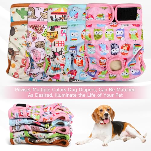 Image of Dog Diapers Female 5pcs,Reusable Dog Doggie Puppy Doggy Diapers Female, Period Panties in Heat, Owl, Medium