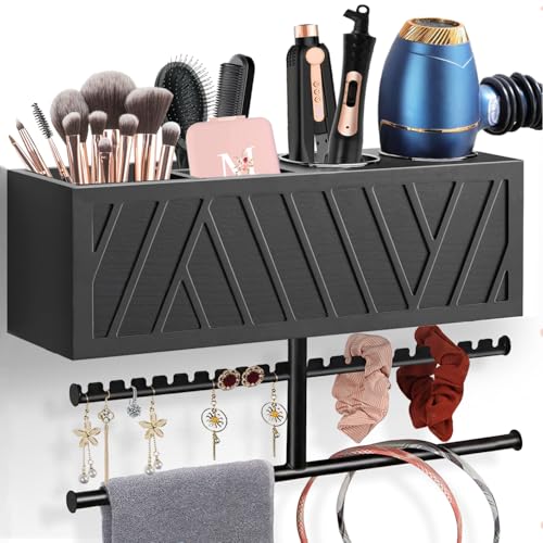 Ronjnndc Rustic Hair Dryer Holder Wall Mounted,Hair Styling Tools & Accessories Organizer,Bathroom Supplies & hot Tools vanities Organizer Caddy,for Storage Flat Iron,Blow Dryer,Curling Iron,Towel