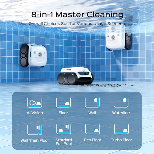 Image of (2026 New) WYBOT C2 Vision Robotic Pool Cleaner, AI-Powered Pool Vacuum for Inground and Above Ground Pools, Smart Navigation, Waterline&Wall Cleaning, 8 Cleaning Modes, Dual Filtration System, White
