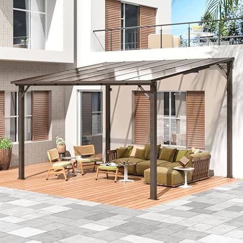 VIWAT 10' x 12' Gazebo, Outdoor Gazebos on Clearance with Aluminum Frame, Wall Mounted Gazebo & Pergola, Lean to Gazebo Awnings for Patio, Decks, Porch and Backyard Cover