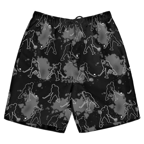 Hockey Player Print Swim Trunks for Boys Quick Dry Boys Swimsuit Stretch Swim Shorts Children Novelty Board Shorts for Beach