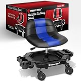 FREEKYROCK Rolling Stool with Wheels, Adjustable Height Pneumatic Garage Work Mechanic Stool Seat with Backrest, 400 LBS Capacity 360° Swivel Mechanic Crepper Chair with Tool Tray Storage, Blue