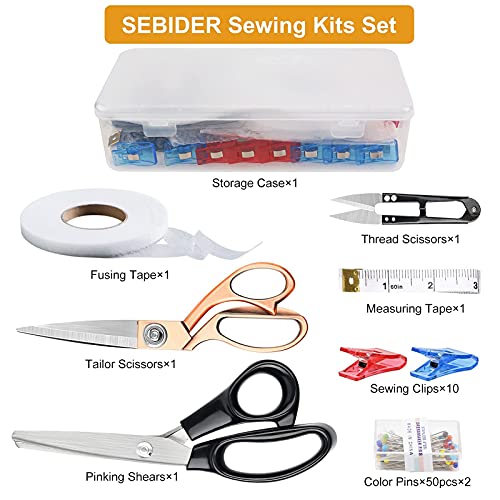 Sebider Pinking Shears Sewing Scissors Fabric Cutting Set 116Pcs Sewing Kits Supplies Accessories Of Tailor Scissors Dressmaker Clips Sewing Pins Fabric Fusing Tape With Storage Case #TOP5