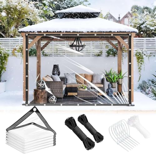Image of Heavy Duty Clear Tarp 7x14ft Thickened 14Mil Waterproof Clear Tarps with Grommets Tear Resistant PVC Vinyl Reinforced Edges for Greenhouse Porch Patio Garden Pavilion Chicken Outdoor Chicken Coop