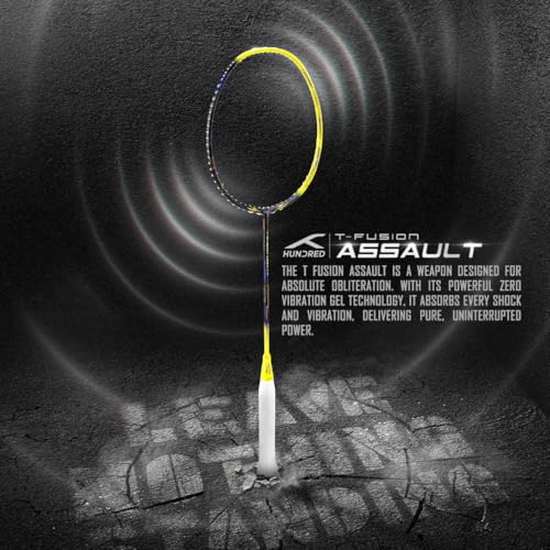Image of Hundred T-Fusion Assault Badminton Racket with Full Cover | ≤32 lbs | Performance Racket | Sturdy Frame & Smooth Swing | Offensive Shots & Fast Game