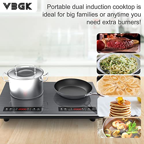 Vbgk Double Induction Cooktop, 4000W Portable Induction Cooktop With Induction Burner,With Lcd Touch Screen 9 Levels Settings With Child Safety Lock & Timer 110V 2 Burner Induction Cooktop #TOP1