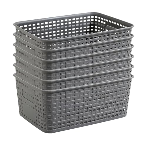 Panier de rangement durable et flexible en plastique tissé gris