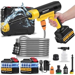 Cordless Pressure Washer, 130 Bar Portable Power Washer, Battery High Pressure Washer with 2×3.0Ah Batteries, 6 in 1 Adjustable Nozzl, 5m Hose, Jet Wash for Floor/Garden Cleaning & Watering