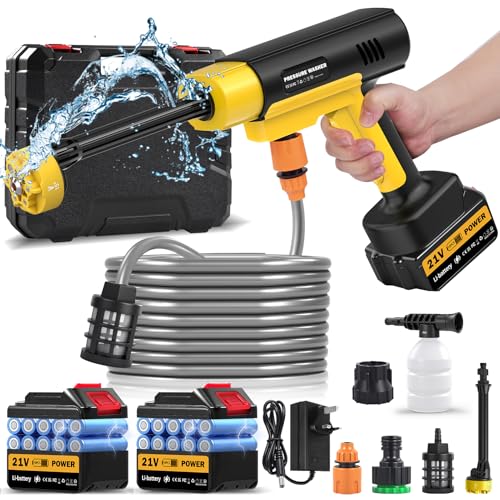 Cordless Pressure Washer, 130 Bar Portable Power Washer, Battery High Pressure Washer with 2×3.0Ah Batteries, 6 in 1 Adjustable Nozzl, 5m Hose, Jet Wash for Floor/Garden Cleaning & Watering